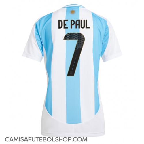 Camisa de time de futebol Argentina Rodrigo De Paul #7 Replicas 1º Equipamento Feminina Copa America 2024 Manga Curta